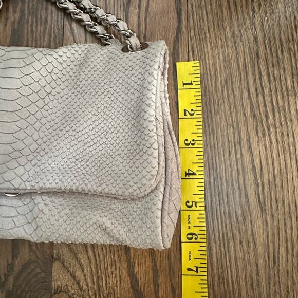 Abro Python Skin Leather Shoulder Bag Light Gray with Silver Chain Strap - Picture 4 of 11